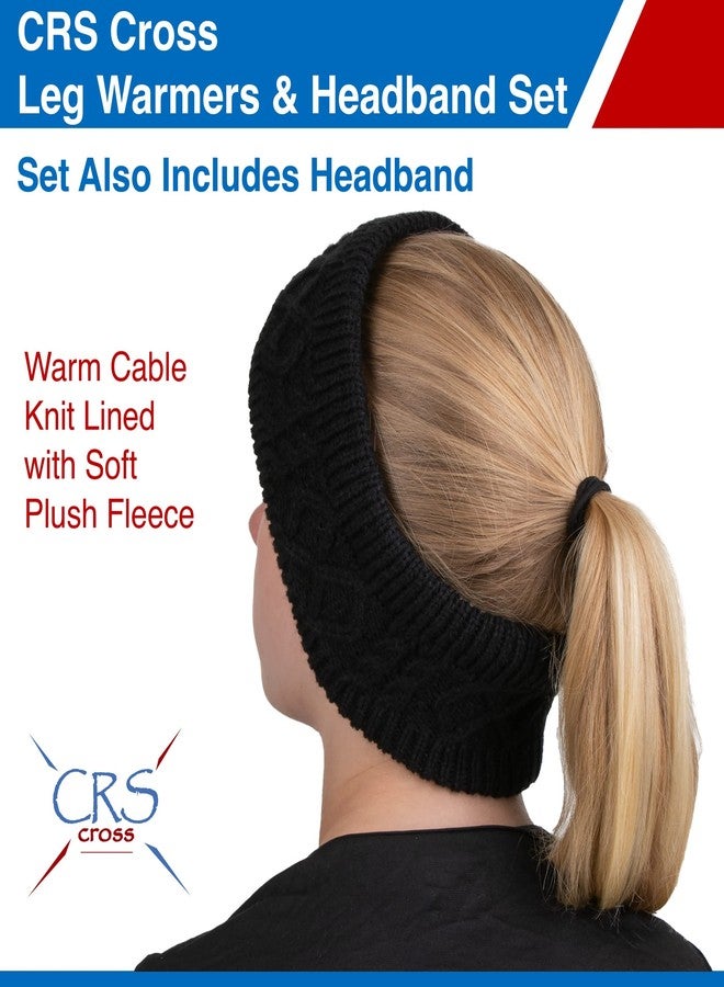 CRS Cross Leg Warmers and Headband Set for Figure Skating with Zipper. Fleece Lined Knit Keeps Legs Warm-Ice Skate Dance (1, Black-Short) - Image 4